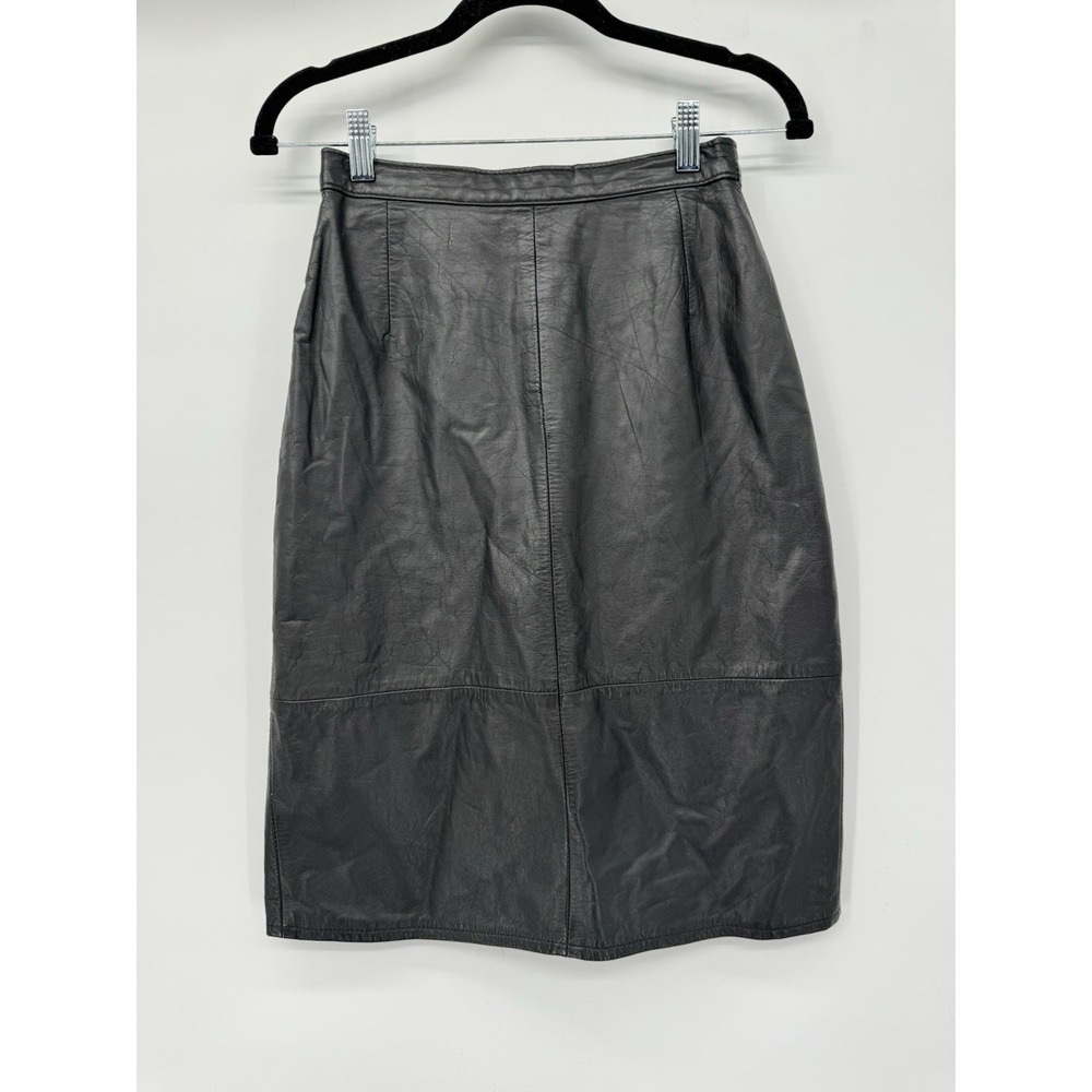 VTG HANDMADE Black Skirt 100% Genuine Leather Back Zipper Vent Made in Argentina